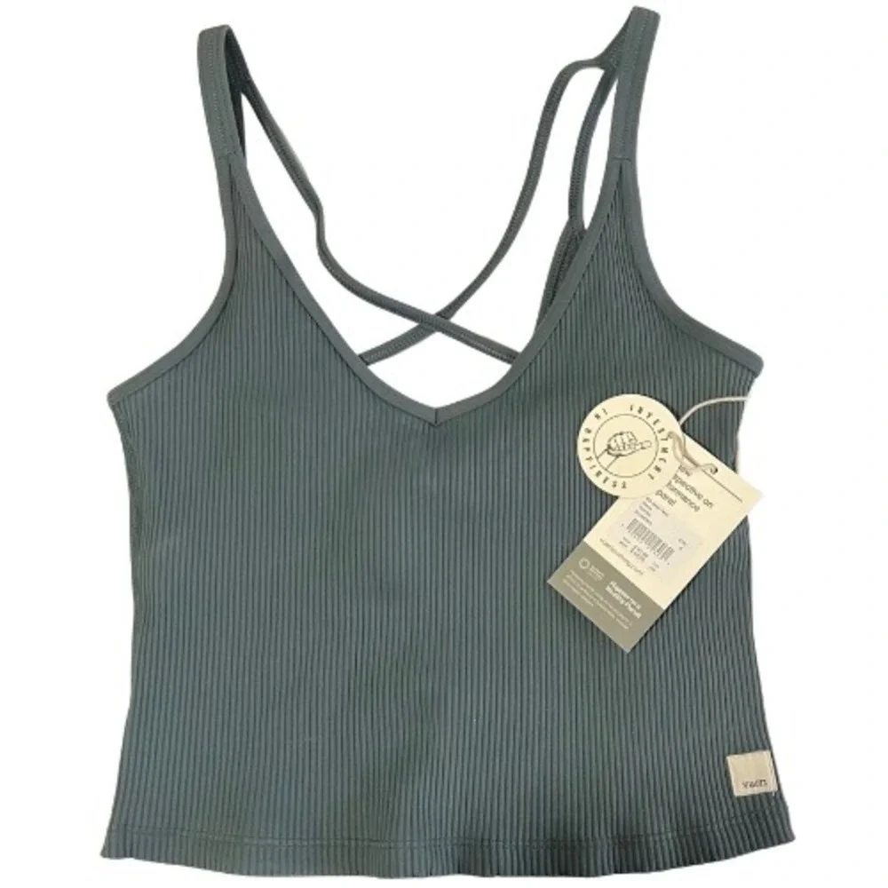Vuori Rib Crop Tank Top Women's Size S Stone Ribbed Activewear - Picture 7 of 8